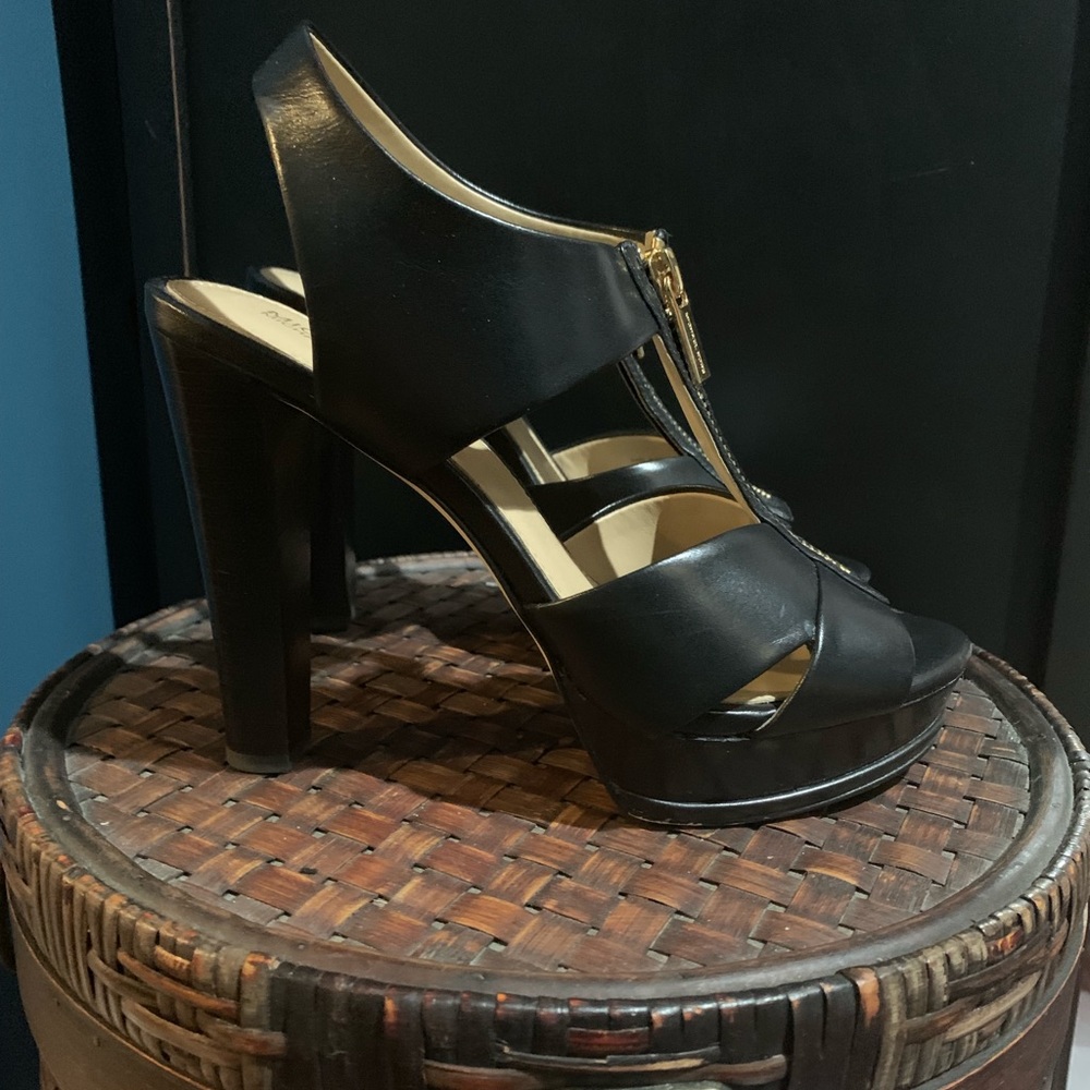 Black Leather Michael Kors Platform Heels